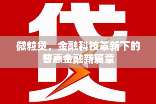 怀来微粒贷，金融科技革新下的普惠金融新篇章